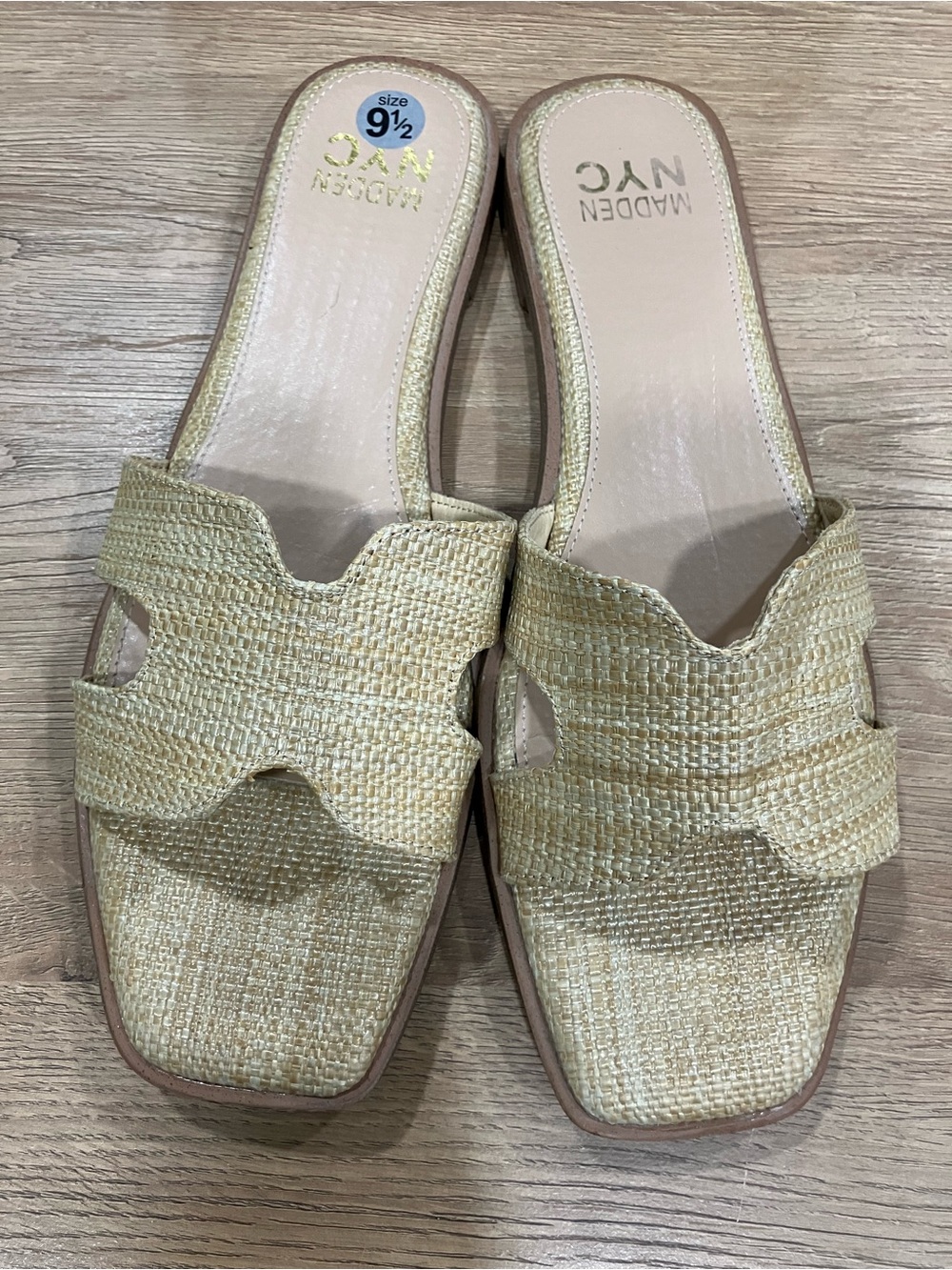 Madden NYC Women's Natural Woven Slide Sandals